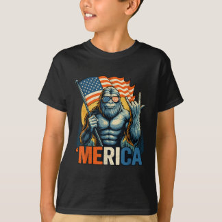 7月4日ビッグフット・メリカロックアメリカ国旗Patr Tシャツ