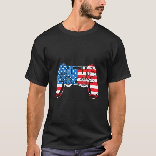 7月4日ビデオゲームのゲーマーコントローラーAmerican F Tシャツ (正面)