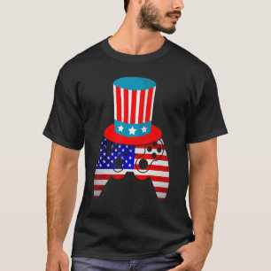 7月4日ビデオゲームアメリカ国旗の愛国番組 Tシャツ