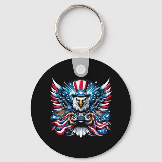 7月4日ビデオゲームBald Eagle American Flag Bo キーホルダー (正面)