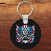 7月4日ビデオゲームBald Eagle American Flag Bo キーホルダー (正面)