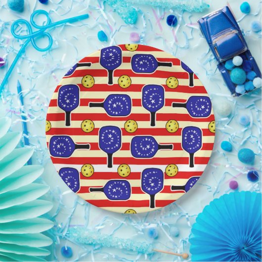 7月4日ピックボール赤白青イエローボール ペーパープレート (パーティー)