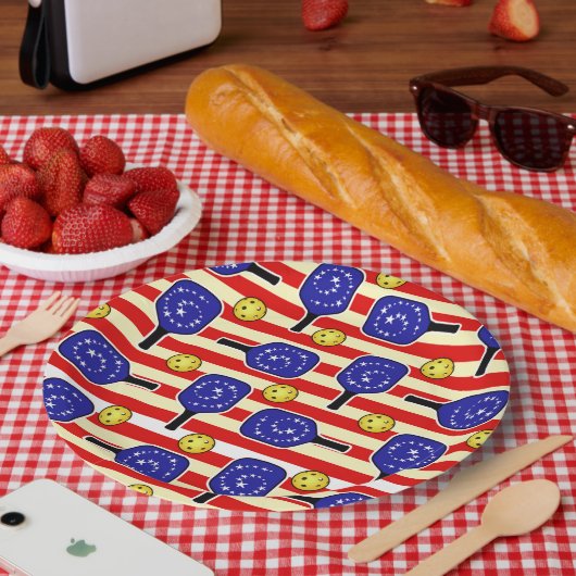 7月4日ピックボール赤白青イエローボール ペーパープレート (ピクニック)