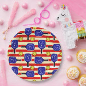 7月4日ピックボール赤白青イエローボール ペーパープレート (パーティー)