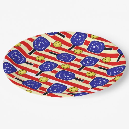 7月4日ピックボール赤白青イエローボール ペーパープレート (アングル)