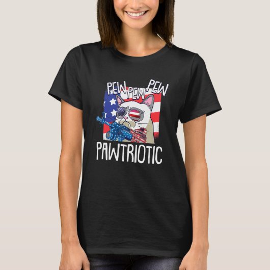 7月4日ピューpawtriotic cat愛国的アメリカ tシャツ (正面)
