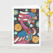 7月4日ピンクフラミンゴグリーティングカード空白の カード (黄色い花)