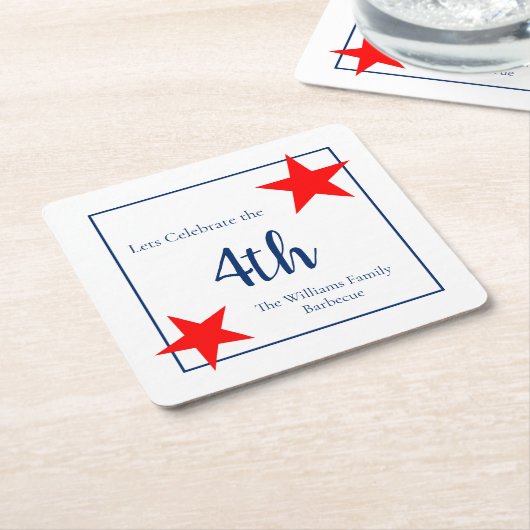 7月4日ファミリーバーベキュー愛国的スターズスクーア スクエアペーパーコースター (アングル)