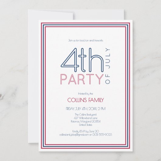 7月4日ファミリーモダン懇親会夏パーティー 招待状 (正面)