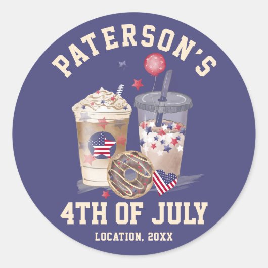 7月4日ファミリー懇親会パーティー独立記念日 ラウンドシール (正面)