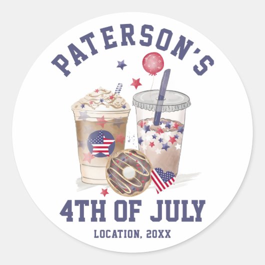 7月4日ファミリー懇親会パーティー独立記念日 ラウンドシール (正面)