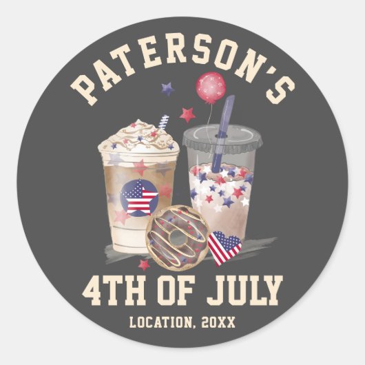 7月4日ファミリー懇親会パーティー独立記念日 ラウンドシール (正面)