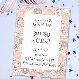 7月4日フィレクラッカー独立記念日BBQ インビテーションポストカード