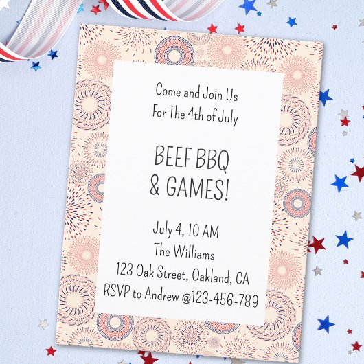 7月4日フィレクラッカー独立記念日BBQ インビテーションポストカード