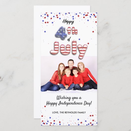 7月4日フォイルバルーン星ストライプフォトカード (正面/裏面)