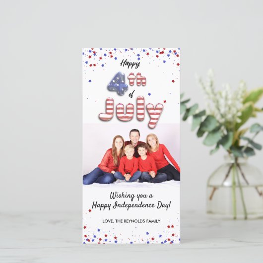 7月4日フォイルバルーン星ストライプフォトカード (スタンド正面)