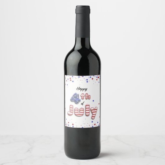 7月4日フォイルバルーン星ワインラベルストライプ(Wine Label) ワインラベル (正面)