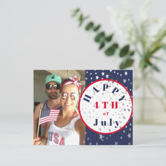 7月4日フォト赤白青星 ポストカード (スタンド正面)