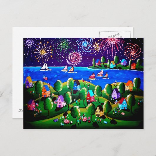 7月4日フォークアートお洒落ポストカード ポストカード (正面/裏面)