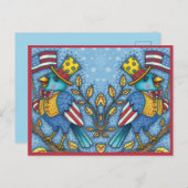 7月4日ブルーバードツイート、アメリカ国旗かわいい シーズンポストカード (正面/裏面)