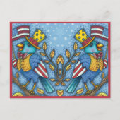 7月4日ブルーバードツイート、アメリカ国旗かわいい シーズンポストカード (正面)