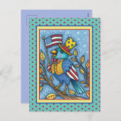 7月4日ブルーバードツイート、アメリカ国旗 シーズンポストカード (正面/裏面)