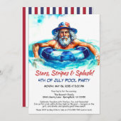 7月4日プールパーティの招待状 – 愛国心 招待状 (正面/裏面)