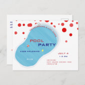 7月4日プールパーティービーチサンダル招待状はがき インビテーションポストカード (正面/裏面)