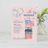 7月4日ベビーシャワー招待状爆竹ケーキフラグ 招待状 (スタンド正面)