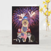 7月4日ペット連れ誕生日カーおもしろいド カード (黄色い花)