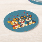 7月4日ペンブロークウェルシュコーギードッグ ラウンドペーパーコースター (アングル)