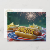 7月4日ホットドッグお祝い ポストカード (正面/裏面)