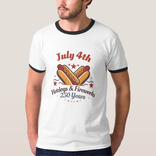 7月4日ホットドッグと花火Tシャツ Tシャツ (正面)