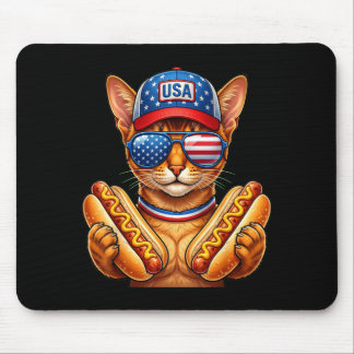 7月4日ホットドッグアビシニアン猫パロディ アメリカ愛国 マウスパッド