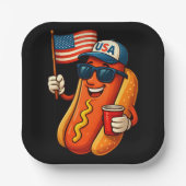 7月4日ホットドッグ愛国おもしろい米国国旗 ペーパープレート (正面)