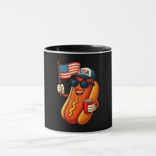 7月4日ホットドッグ愛国おもしろい米国国旗 マグカップ (中央)