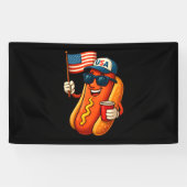 7月4日ホットドッグ愛国おもしろい米国国旗 横断幕 (横)
