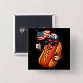 7月4日ホットドッグ愛国おもしろい米国国旗 缶バッジ (正面&裏面)