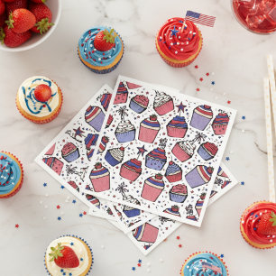 7月4日ホワイトブルー愛国的カップケーキ スタンダードカクテルナプキン