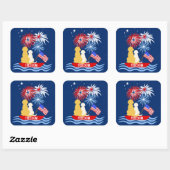 7月4日ボート上の犬の花火大会ステッカーセット スクエアシール (シート)