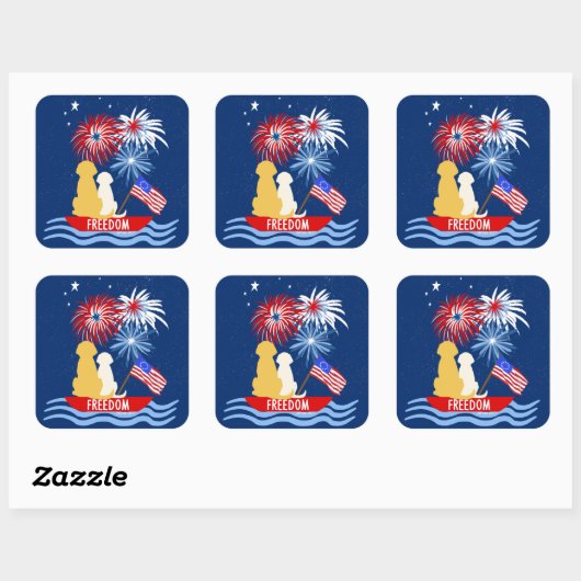 7月4日ボート上の犬の花火大会ステッカーセット スクエアシール (シート)