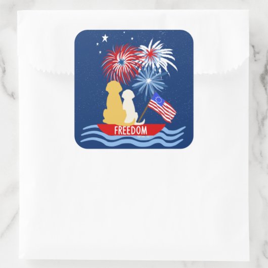 7月4日ボート上の犬の花火大会ステッカーセット スクエアシール (バッグ)