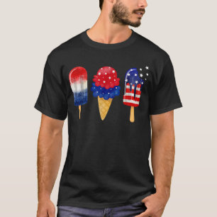 7月4日ポプシクルアメリカ国旗の愛国的な夏 Tシャツ