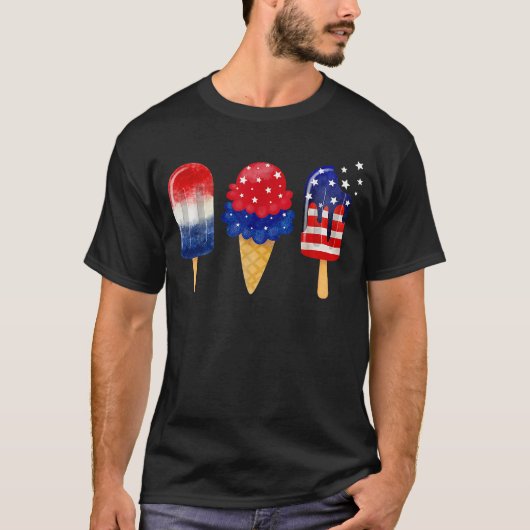 7月4日ポプシクルアメリカ国旗の愛国的な夏 Tシャツ (正面)