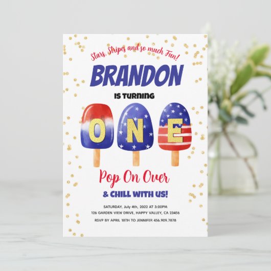 7月4日ポプシクル男の赤ちゃん1st誕生日パーティー 招待状 (スタンド正面)