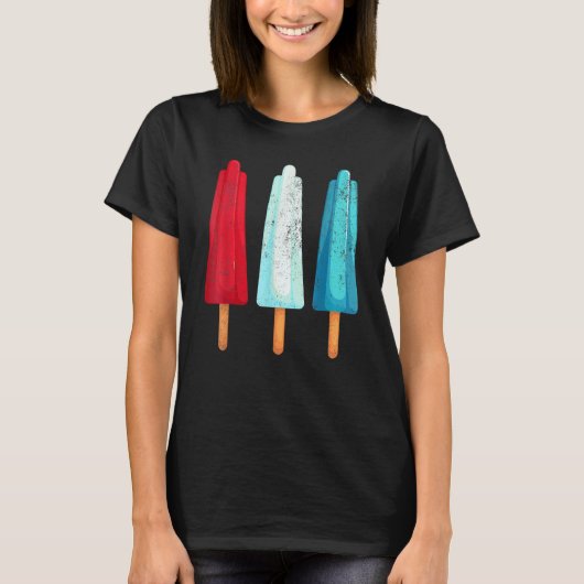 7月4日ポプシクル赤白青アメリカI Tシャツ (正面)