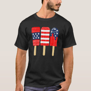 7月4日ポプシクル赤白青州旗 Tシャツ
