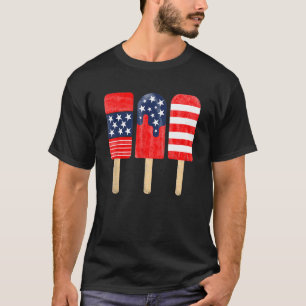 7月4日ポプシクル赤白青州旗 Tシャツ