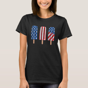 7月4日ポプシクル赤白青州旗 Tシャツ