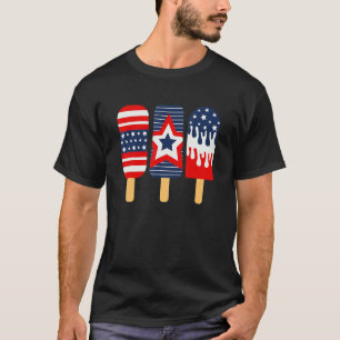 7月4日ポプシクル赤白青州旗 Tシャツ